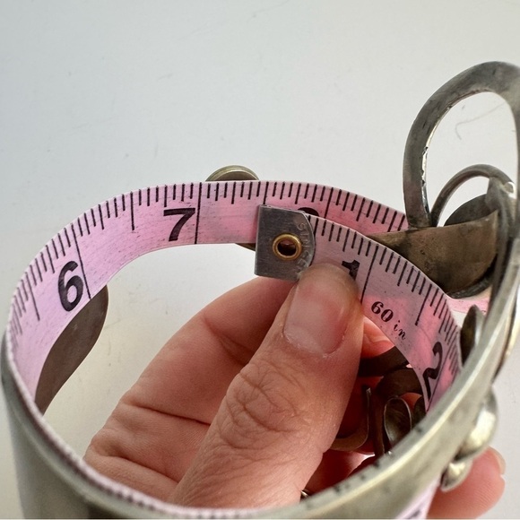 Vintage Abalone Shell Bracelet Artisan Freeform Silver Large Cuff MCM Modernist - Picture 15 of 16